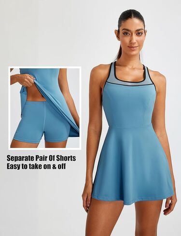 BMJL Women Tennis Dress Athletic Built-in Bra Workout Dresses Casual Mesh Golf Outfits Separate Shorts with Pocket in Saudi Arabia