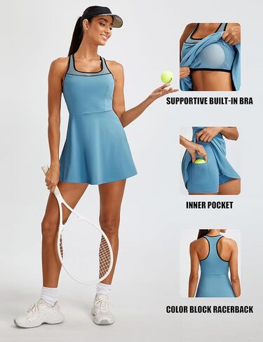 BMJL Women Tennis Dress Athletic Built-in Bra Workout Dresses Casual Mesh Golf Outfits Separate Shorts with Pocket in Saudi Arabia