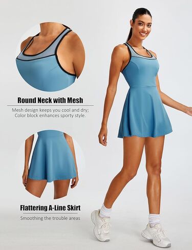 BMJL Women Tennis Dress Athletic Built-in Bra Workout Dresses Casual Mesh Golf Outfits Separate Shorts with Pocket in Saudi Arabia