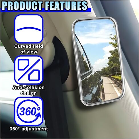 2PCS Rectangular Car Blind Spot Mirror, 3.5" x 2" 360° Rotate Adjustable Convex Wide Angle Mirrors Car Side Mirror, HD Glass Auto Safety Rear View Mirrors for Truck SUV Cars (Rectangle/Black) in Saudi Arabia