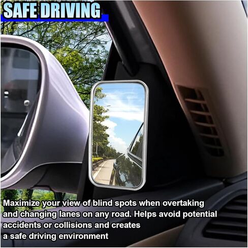 2PCS Rectangular Car Blind Spot Mirror, 3.5" x 2" 360° Rotate Adjustable Convex Wide Angle Mirrors Car Side Mirror, HD Glass Auto Safety Rear View Mirrors for Truck SUV Cars (Rectangle/Black) in Saudi Arabia