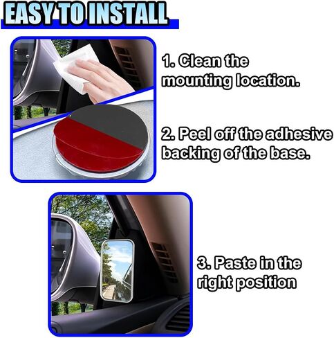 2PCS Rectangular Car Blind Spot Mirror, 3.5" x 2" 360° Rotate Adjustable Convex Wide Angle Mirrors Car Side Mirror, HD Glass Auto Safety Rear View Mirrors for Truck SUV Cars (Rectangle/Black) in Saudi Arabia