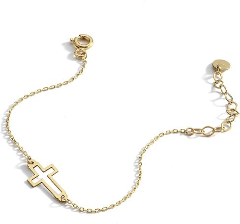 14k Solid Gold Cross Bracelet for Women, Bracelets, Real Gold Sideways Adjustable Cross Bracelet for Women, Christian Baptism Gift for Her in Saudi Arabia