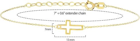 14k Solid Gold Cross Bracelet for Women, Bracelets, Real Gold Sideways Adjustable Cross Bracelet for Women, Christian Baptism Gift for Her in Saudi Arabia