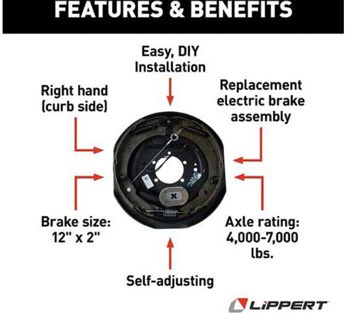 Lippert 1224513: 12 '' x 2 '' RH Barkes Self-Adlusting Self ، 5-Bolt: 4000-7000# Axle (RAW) in Saudi Arabia