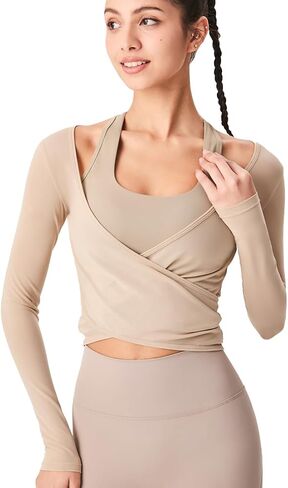 Harssidanzar Yoga Two-piece Set Long Sleeve for Women Mesh Gym Athletic Tops Workout Shirts with Sports Bra CL306US in Saudi Arabia
