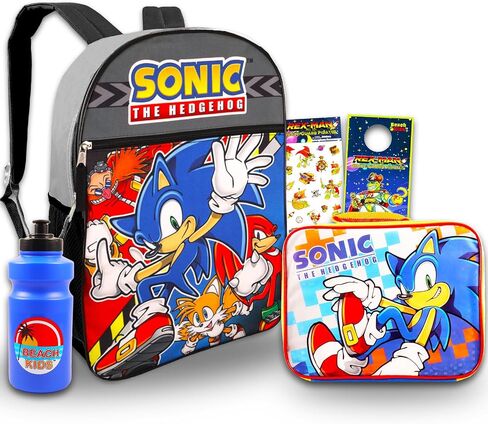 سونيك The Hedgehog Backpack مع مجموعة صندوق الغداء - حزمة مع حقيبة كتب 16 بوصة ، وصندوق غداء Sonic ، والملصقات ، والمزيد in Saudi Arabia
