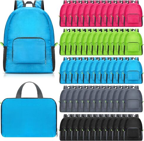 Jexine 80 Pcs Backpack Bulk 17 Inch Foldable Backpack 5 Assorted Colors Lightweight Back Pack for Outdoor Travel Zippered Book Bags in Saudi Arabia