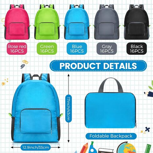 Jexine 80 Pcs Backpack Bulk 17 Inch Foldable Backpack 5 Assorted Colors Lightweight Back Pack for Outdoor Travel Zippered Book Bags in Saudi Arabia