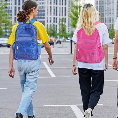 24 Pack Mesh Backpack bulk for School Heavy Duty See Through Mesh Bookbags for Girls Boys Adults Students Beach (Classic Colors) in Kuwait