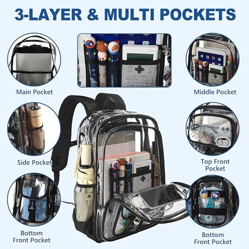 حقيبة ظهر شفافة للأولاد، مجموعة حقائب كتب شفافة على شكل ديناصور مع ملحقات دبابيس لطيفة، حقيبة كتب شفافة شديدة التحمل بطبقة مزدوجة in Kuwait