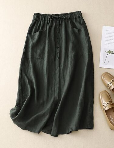 Kinghua Linen Skirts for Women 2025 Spring Summer Beach Casual A Line Elastic High Waisted Flowy Midi Long Skirt with Pockets in Saudi Arabia