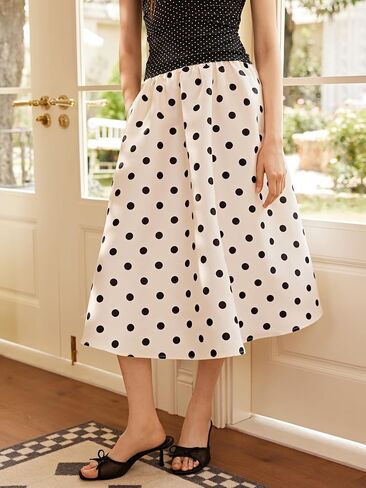 CIDER Womens Maxi Skirts Polka Dot A Line Elastic Waisted Elegant Vintage Outfits in Saudi Arabia