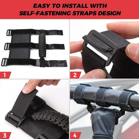 مقابض Kemimoto Roll Bar Grab ، مقابض UTV ، ATV & SXS ، قبضة اليد السوداء والأحمر من النايلون من النايلون السوداء والأحمر لمدة 1.5 إلى 2 '' Roll Bar متوافق مع Polaris RZR ، Can-AM X3 ، Kawasaki ، Honda Talon ، CFMOTO ، 2PACK in Kuwait