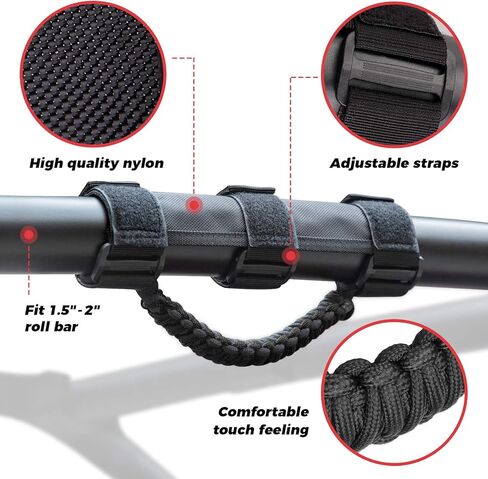 مقابض Kemimoto Roll Bar Grab ، مقابض UTV ، ATV & SXS ، قبضة اليد السوداء والأحمر من النايلون من النايلون السوداء والأحمر لمدة 1.5 إلى 2 '' Roll Bar متوافق مع Polaris RZR ، Can-AM X3 ، Kawasaki ، Honda Talon ، CFMOTO ، 2PACK in Kuwait