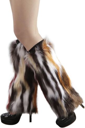 Women's Fuzzy Leg Warmers Winter Furry Faux Fur Heels Long Boots Shoes Cuff Covers for Holiday Costume Party in Saudi Arabia