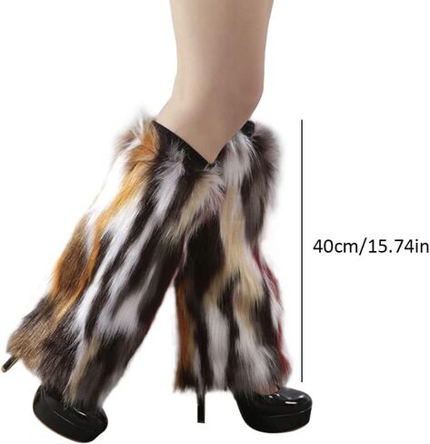 Women's Fuzzy Leg Warmers Winter Furry Faux Fur Heels Long Boots Shoes Cuff Covers for Holiday Costume Party in Saudi Arabia