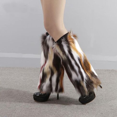 Women's Fuzzy Leg Warmers Winter Furry Faux Fur Heels Long Boots Shoes Cuff Covers for Holiday Costume Party in Saudi Arabia