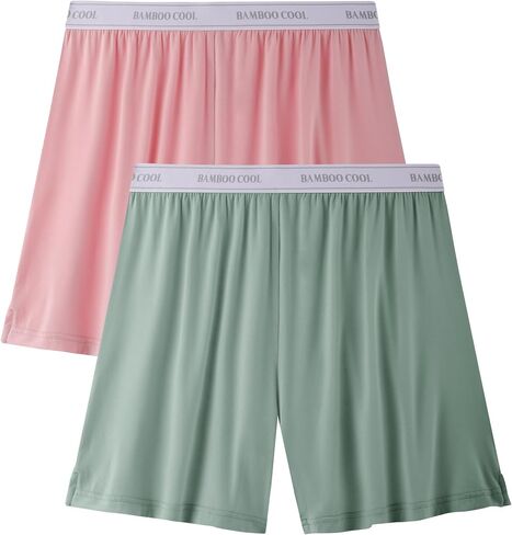 BAMBOO COOL Womens Pajama Shorts Elastic Waistband Pj Pants Leg Opening Lounge Sleep Shorts, 2 Pack in Kuwait