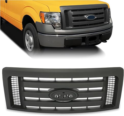Kojem Silver Grille متوافقة مع 2009-2014 Ford F-150 XL Model Pumper Grille Cover Cover Guard Shell W/Black Insert 9L3Z8200D FO1200511 in Saudi Arabia