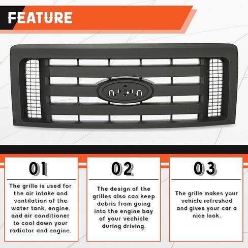 Kojem Silver Grille متوافقة مع 2009-2014 Ford F-150 XL Model Pumper Grille Cover Cover Guard Shell W/Black Insert 9L3Z8200D FO1200511 in Saudi Arabia