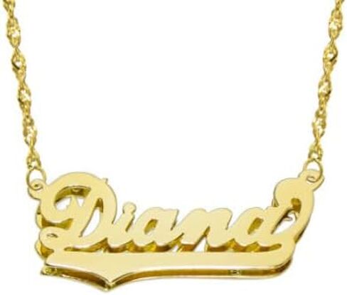 14K Authentic Solid Yellow Gold Personalized Custom Double Plate 3D Name Necklace in Kuwait