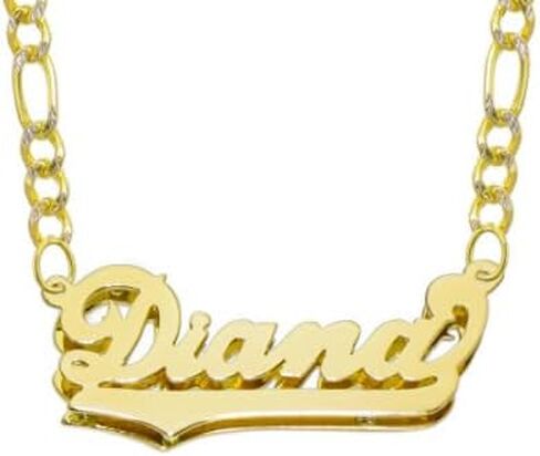 14K Authentic Solid Yellow Gold Personalized Custom Double Plate 3D Name Necklace in Kuwait