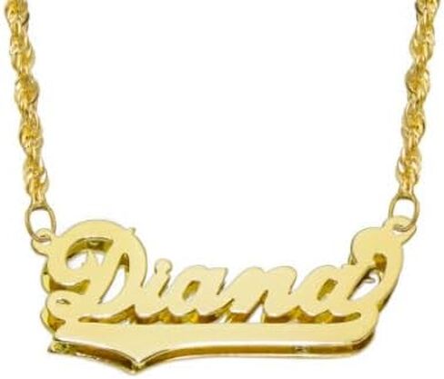 14K Authentic Solid Yellow Gold Personalized Custom Double Plate 3D Name Necklace in Kuwait