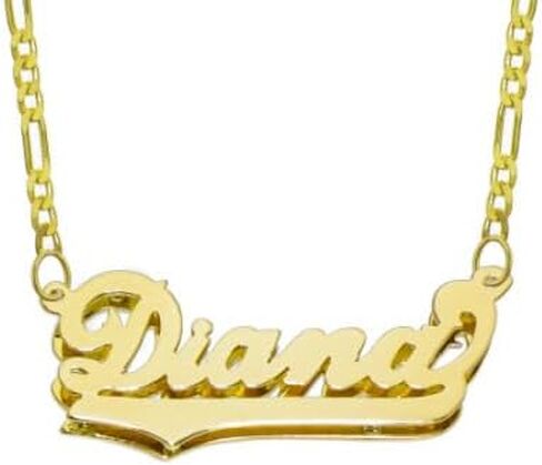 14K Authentic Solid Yellow Gold Personalized Custom Double Plate 3D Name Necklace in Kuwait