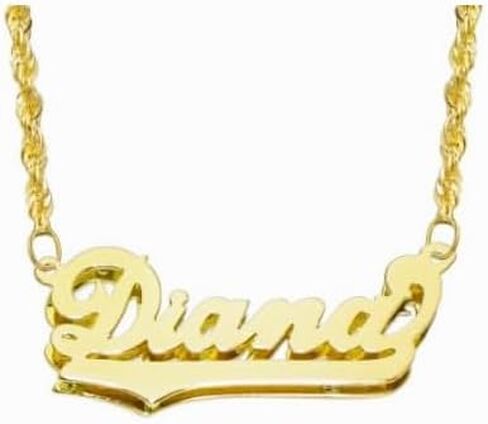 14K Authentic Solid Yellow Gold Personalized Custom Double Plate 3D Name Necklace in Kuwait