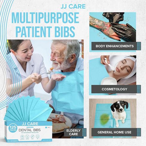 JJ CARE Dental Bibs [Pack of 500] - 13" x 18" Purple Dental Bibs, 3 Ply Waterproof Dentist Bibs, Dental Bibs Disposable for Eyelash Extension, Patient Bibs for Nail Art, Dental Napkins for Piercing in Kuwait