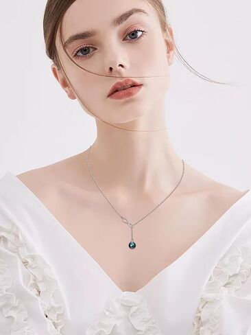 Tahitian Black Pearl AAAA 18K White Gold Plated Sterling Silver Y Necklace for Anniversary Birthday Christmas Jewelry Gift for Women Wife Mom Girlfriend Her in Saudi Arabia
