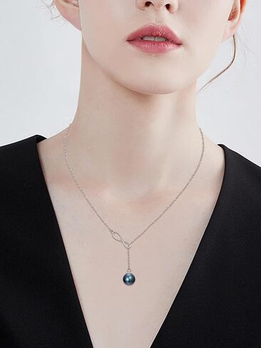 Tahitian Black Pearl AAAA 18K White Gold Plated Sterling Silver Y Necklace for Anniversary Birthday Christmas Jewelry Gift for Women Wife Mom Girlfriend Her in Saudi Arabia