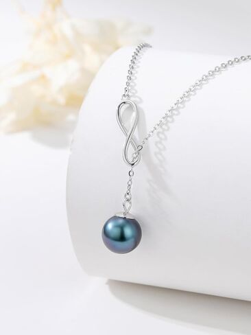 Tahitian Black Pearl AAAA 18K White Gold Plated Sterling Silver Y Necklace for Anniversary Birthday Christmas Jewelry Gift for Women Wife Mom Girlfriend Her in Saudi Arabia
