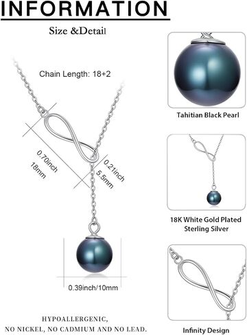 Tahitian Black Pearl AAAA 18K White Gold Plated Sterling Silver Y Necklace for Anniversary Birthday Christmas Jewelry Gift for Women Wife Mom Girlfriend Her in Saudi Arabia
