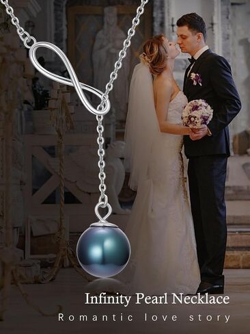 Tahitian Black Pearl AAAA 18K White Gold Plated Sterling Silver Y Necklace for Anniversary Birthday Christmas Jewelry Gift for Women Wife Mom Girlfriend Her in Saudi Arabia