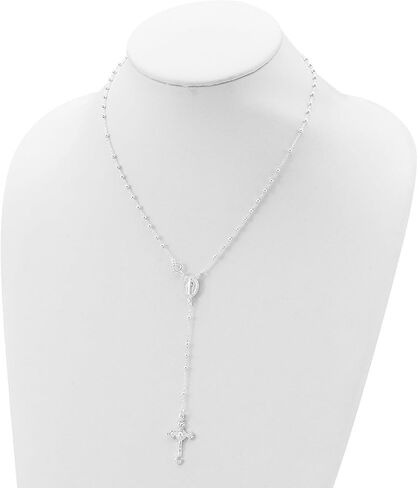 Jewelry Affairs Sterling Silver Religious Rosary Necklace, 18 inch, Beaded Chain with Cross in Saudi Arabia