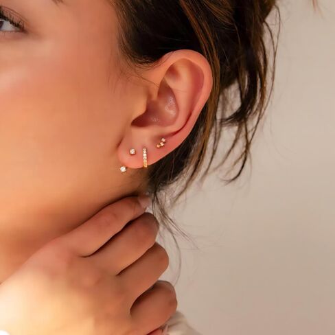 أقراط ذهبية من أجل النساء 3 أزواج مجوهرات ذهبية صغيرة وخفيفة الوزن للفتيات وأطواق Hypoallergenic Hoogi للنساء والرجال in Kuwait