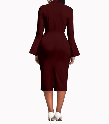 Church Dresses for Women Flare Sleeve V Neck Business Wear to Work Vintage Mid Pencil Formal Dress with Pocket in Saudi Arabia