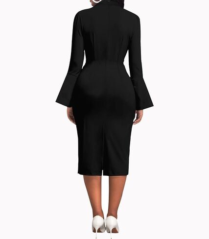 Church Dresses for Women Flare Sleeve V Neck Business Wear to Work Vintage Mid Pencil Formal Dress with Pocket in Saudi Arabia