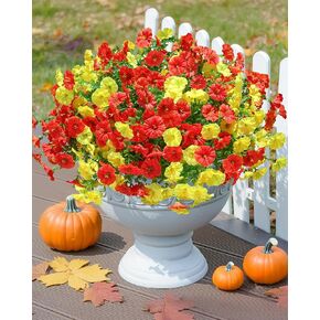 Ivydale Artificial Fake Fall Autumn Plants Flowers for Outdoor Outside, 12 Bundles Faux Silk Orange Morning Glory UV Resistant Realistic for Home Planter Porch Yard Patio Balcony Decor in Kuwait