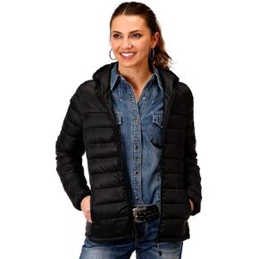 Roper Womens Black Nylon Crushed Down Down Coat in Saudi Arabia