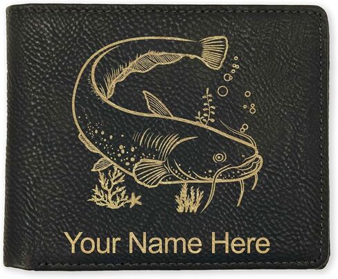 Lasergram Faux Leather Bi-Fold Wallet ، سمك السلور ، نقش مخصص (رمادي) in Saudi Arabia
