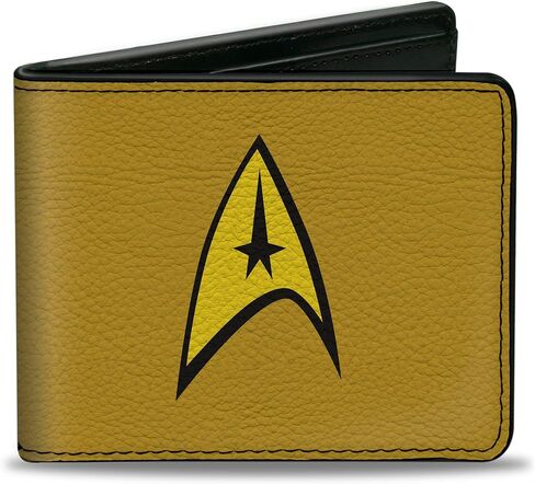 محفظة BIFOLD BIFOLD NETWORD BAFOLD مع فتحات بيلولولد وفتحات بطاقات ، كلاسيكية Star Trek Starfleet Command Logo Gold Yellow ، جلد نباتي in Saudi Arabia