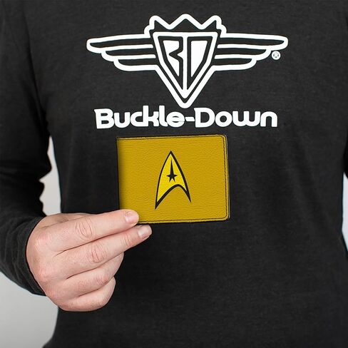 محفظة BIFOLD BIFOLD NETWORD BAFOLD مع فتحات بيلولولد وفتحات بطاقات ، كلاسيكية Star Trek Starfleet Command Logo Gold Yellow ، جلد نباتي in Saudi Arabia