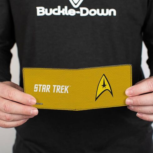 محفظة BIFOLD BIFOLD NETWORD BAFOLD مع فتحات بيلولولد وفتحات بطاقات ، كلاسيكية Star Trek Starfleet Command Logo Gold Yellow ، جلد نباتي in Saudi Arabia