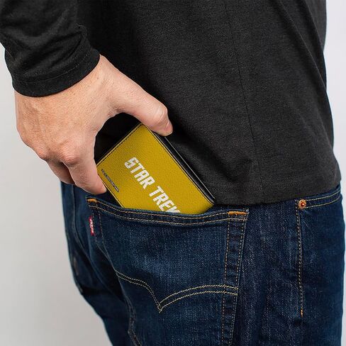 محفظة BIFOLD BIFOLD NETWORD BAFOLD مع فتحات بيلولولد وفتحات بطاقات ، كلاسيكية Star Trek Starfleet Command Logo Gold Yellow ، جلد نباتي in Saudi Arabia