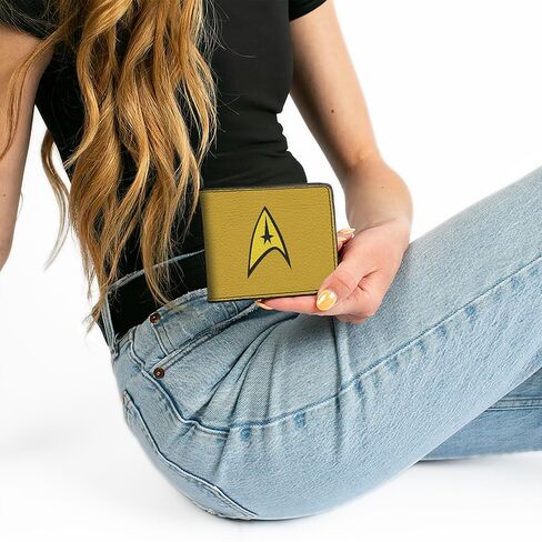 محفظة BIFOLD BIFOLD NETWORD BAFOLD مع فتحات بيلولولد وفتحات بطاقات ، كلاسيكية Star Trek Starfleet Command Logo Gold Yellow ، جلد نباتي in Saudi Arabia