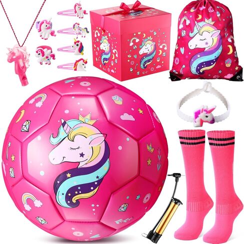 Size 3 Soccer Ball for Boys Girls, Soccer Ball Gifts Set for Boys Girls with Pump and Drawstring Bag, Toys Gifts for Boys Girls(Unicorn,Colorful) in Saudi Arabia