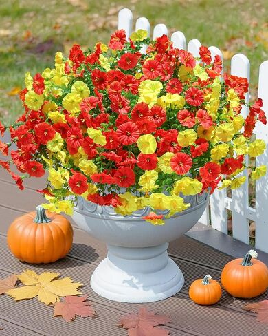 Ivydale Artificial Fake Fall Autumn Plants Flowers for Outdoor Outside, 12 Bundles Faux Silk Orange Morning Glory UV Resistant Realistic for Home Planter Porch Yard Patio Balcony Decor in Kuwait